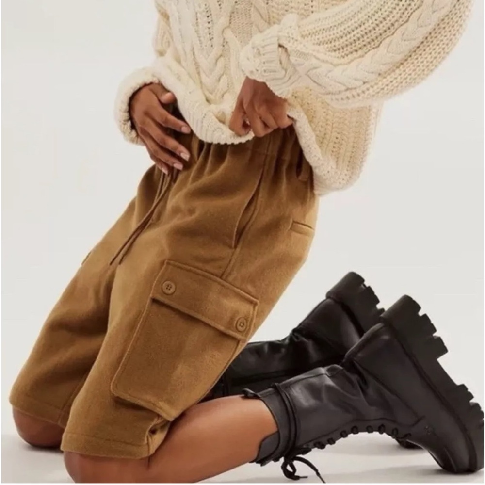 NWOT Free People‎ Charli Wool Longline Cargo Shorts Brown Small Street Style